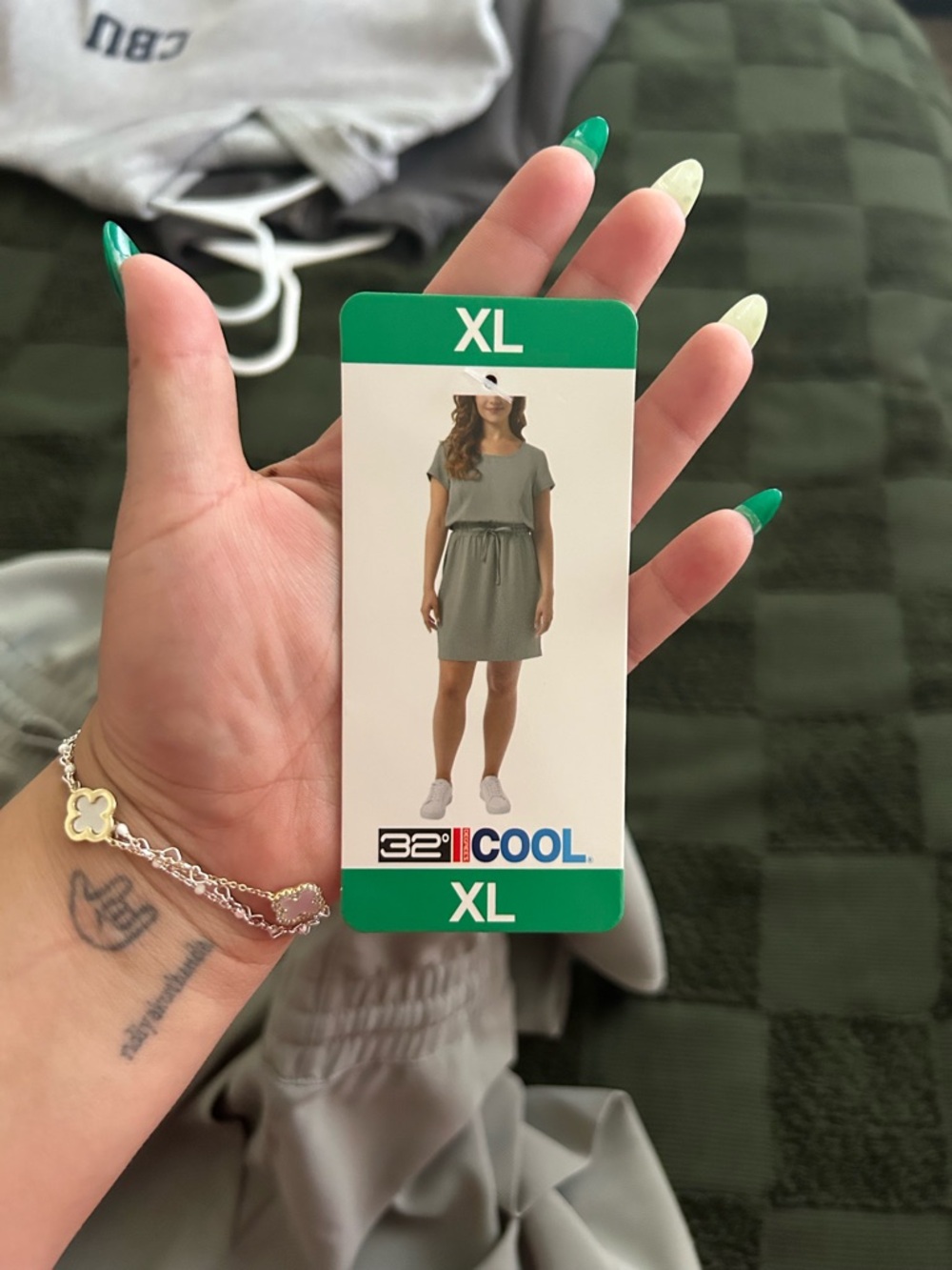 32°Cool Women's XL Drawstring Tee Dress in Olive Green